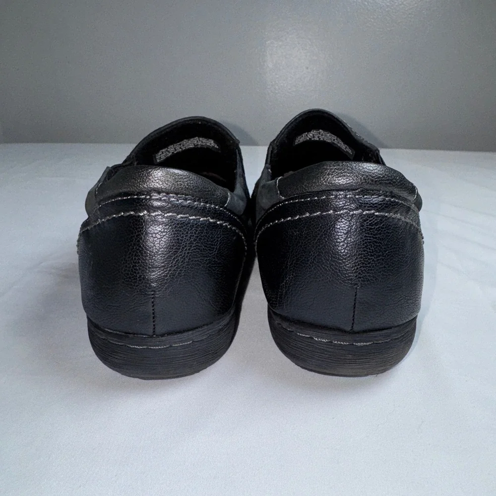 Earth Origins Tamara Teri Black Leather Slip On Loafers Women 10W Wide Comfort